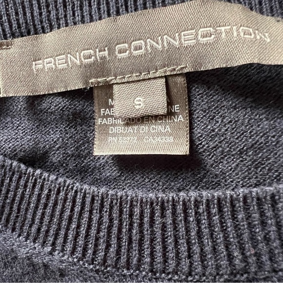 French Connection navy cotton sweater "Bonjour" graphic preppy lightweight sz S - Picture 3 of 6